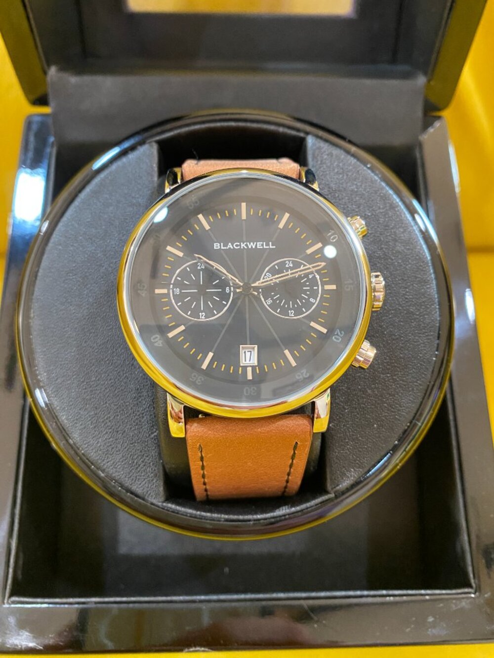 Blackwell Men’s Watch Black Dial Brown Genuine Leather 100M Date Box
